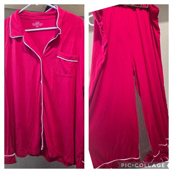 Vineyard Vines Red 2 Piece Pajama Set Women's 2XL Soft Stretchy Long Sleeve - Picture 1 of 9